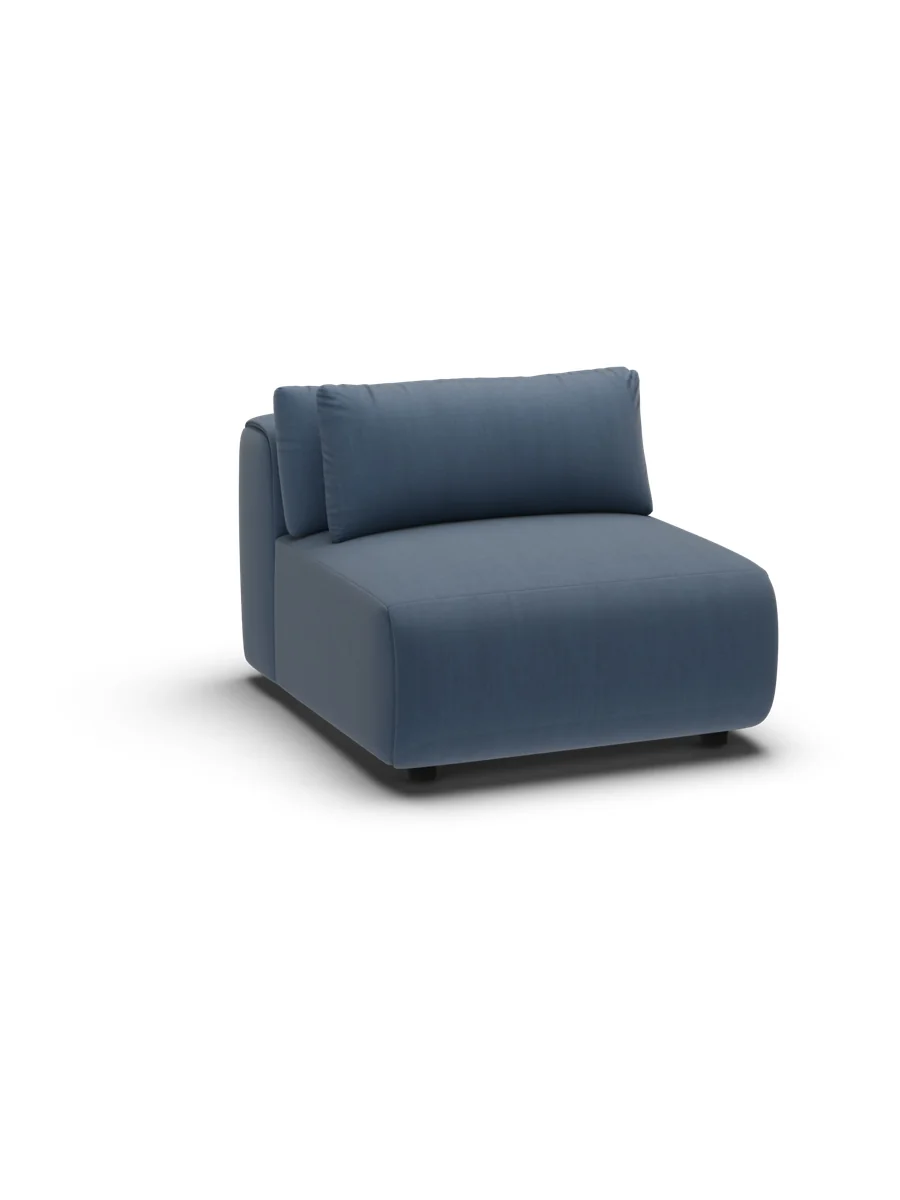 CGI packshot of the same Amada seat in navy velvet