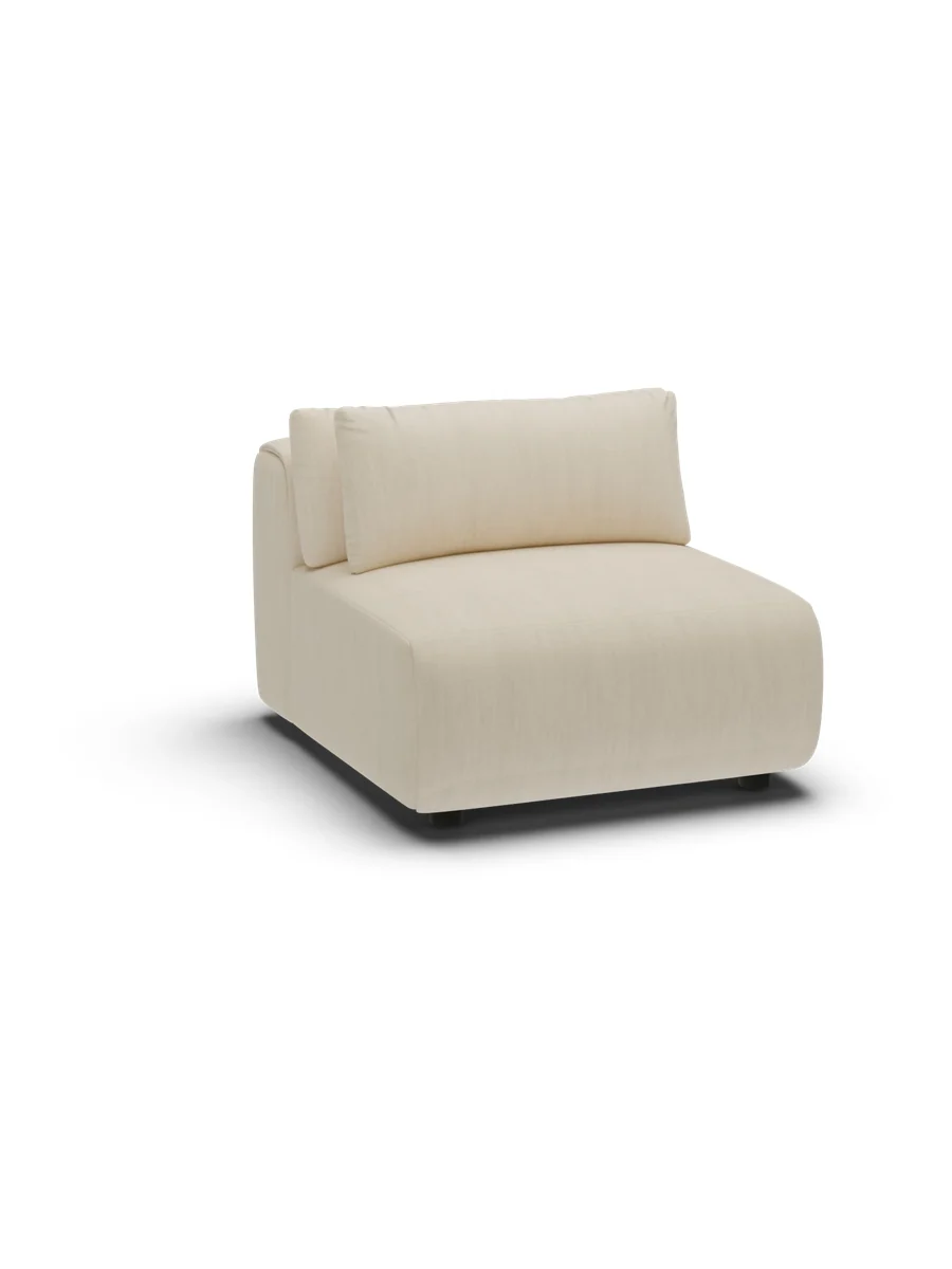 CGI packshot of the same Amada seat in sand velvet