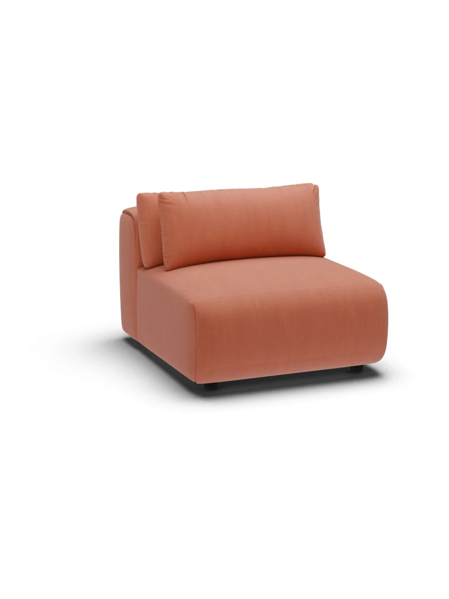 CGI packshot of the same Amada seat in terracotta velvet