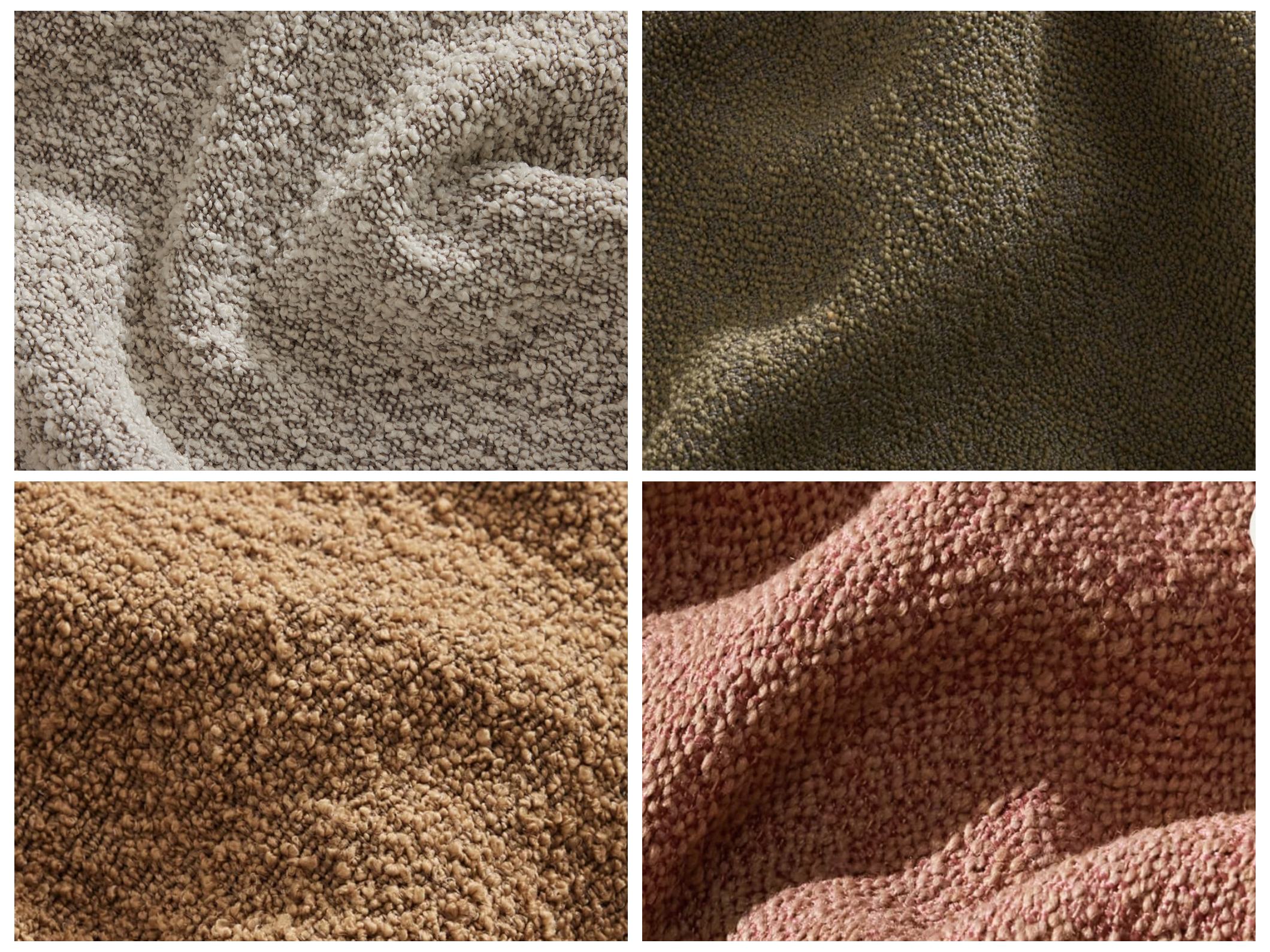 The four bouclé colourways supplied by the brand: Limestone, Green Wattle, Sand Dune and Sunset Rust