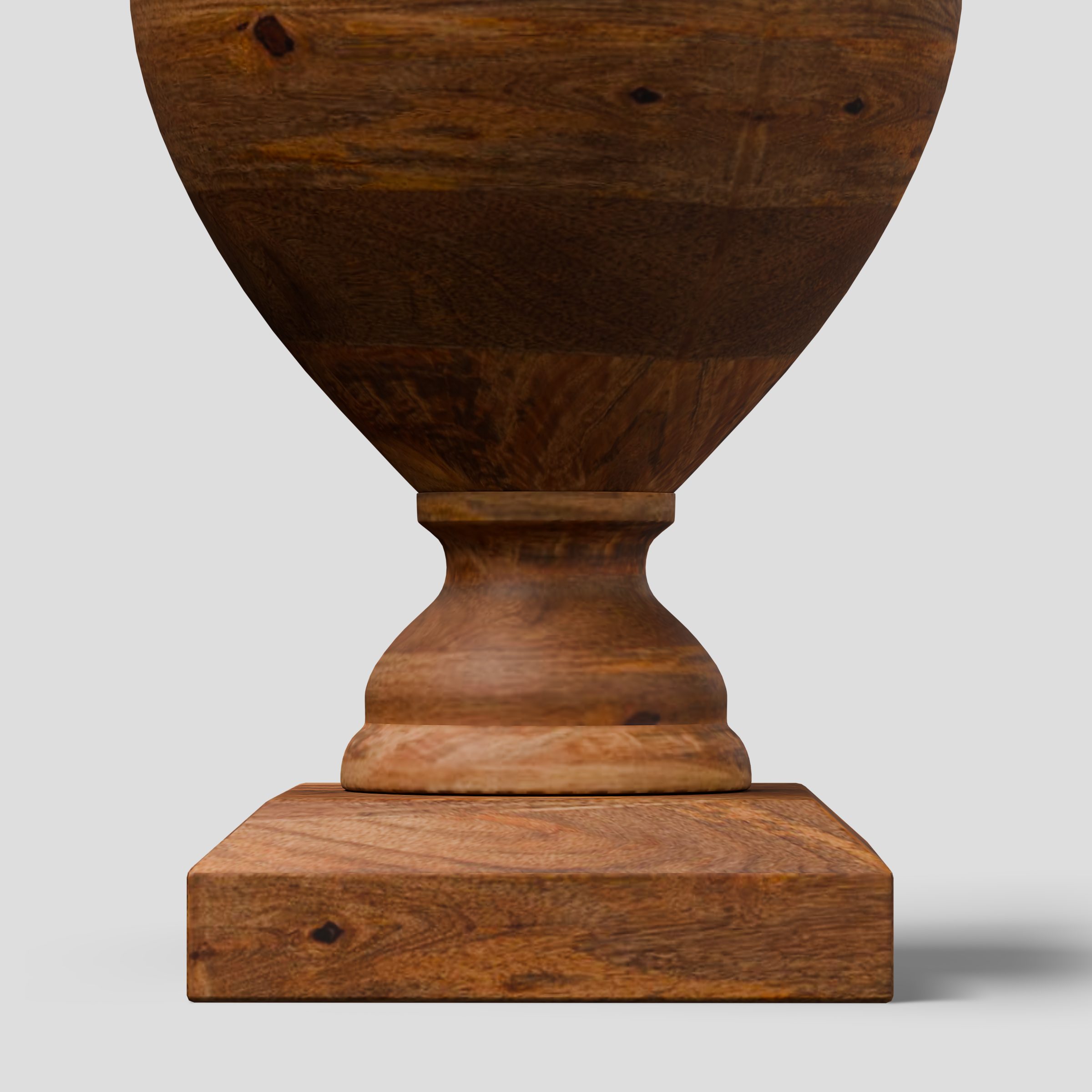 CGI pack shot, Amphora table lamp, close detail of the turned timber base
