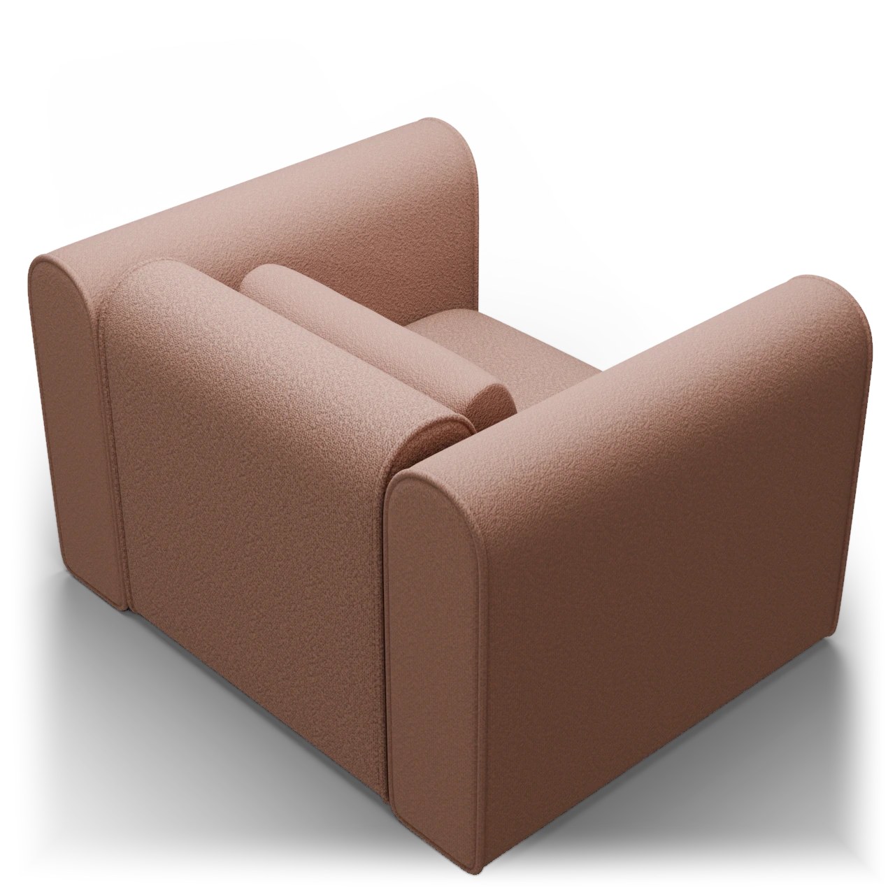 CGI pack shot of the same Sunset Rust 1-seater, three-quarter view