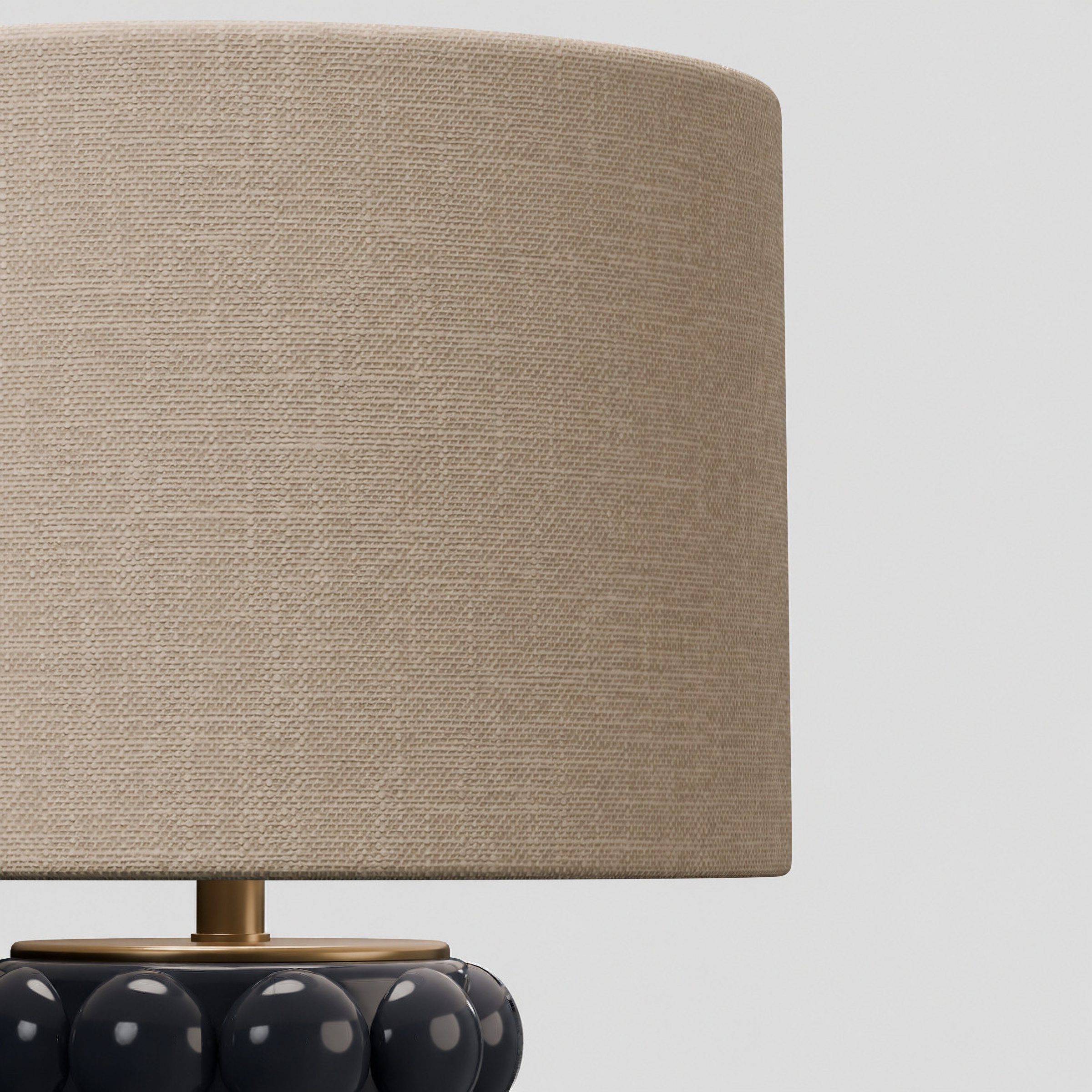 CGI pack shot, Condotti table lamp, close detail of the linen shade and brass neck