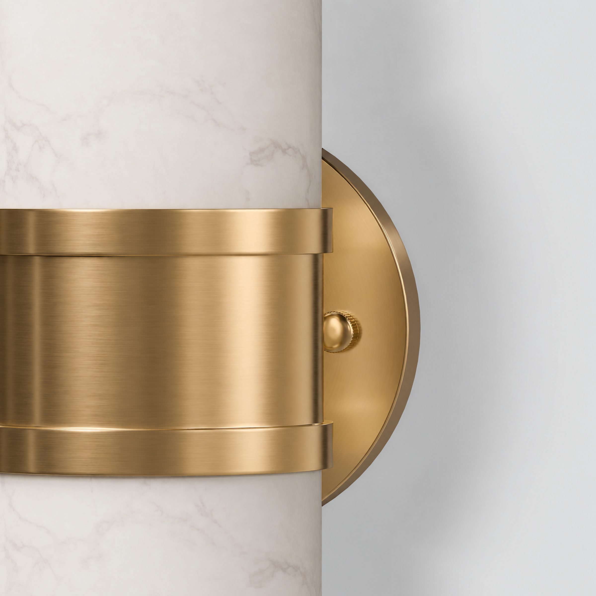 CGI pack shot, Herman double wall light, close detail of the brass collar and wall plate