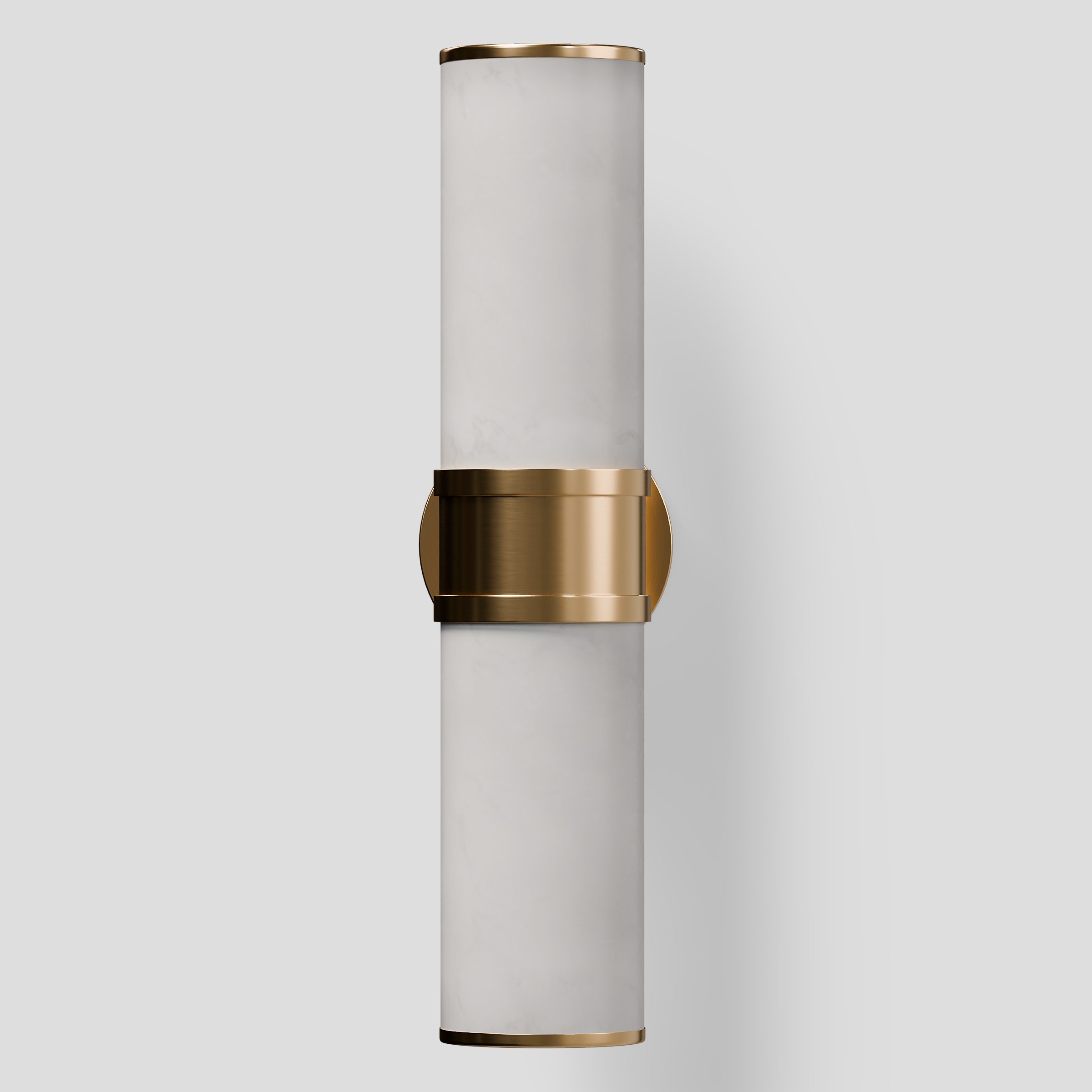 CGI pack shot, Herman double wall light in alabaster and brass, front view