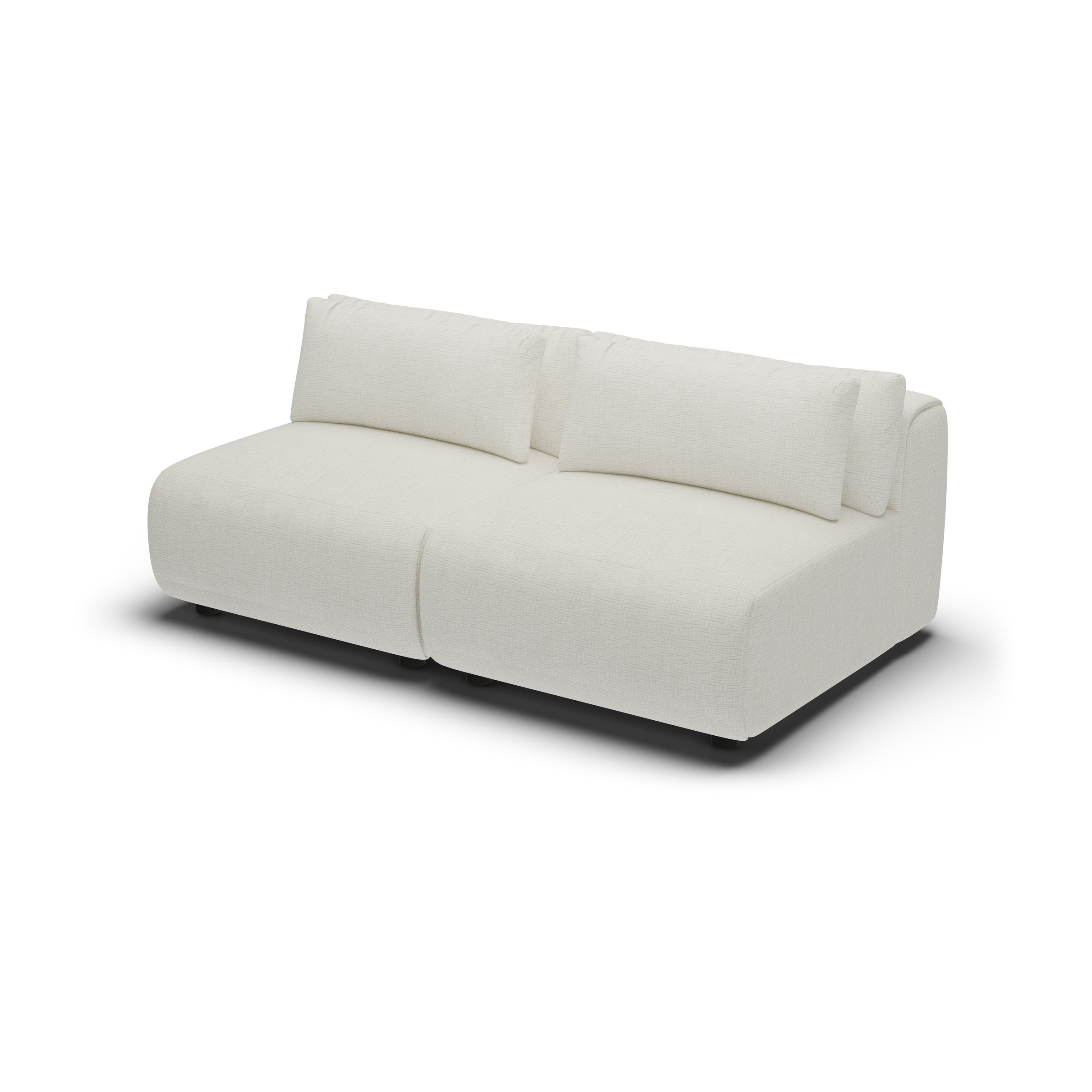 CGI pack shot, two seater, 2 seats in ivory, three-quarter view