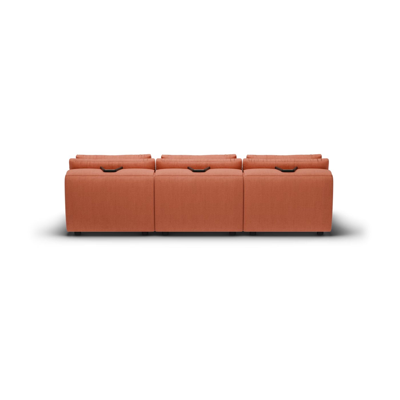 CGI pack shot of the same terracotta three seater, back view