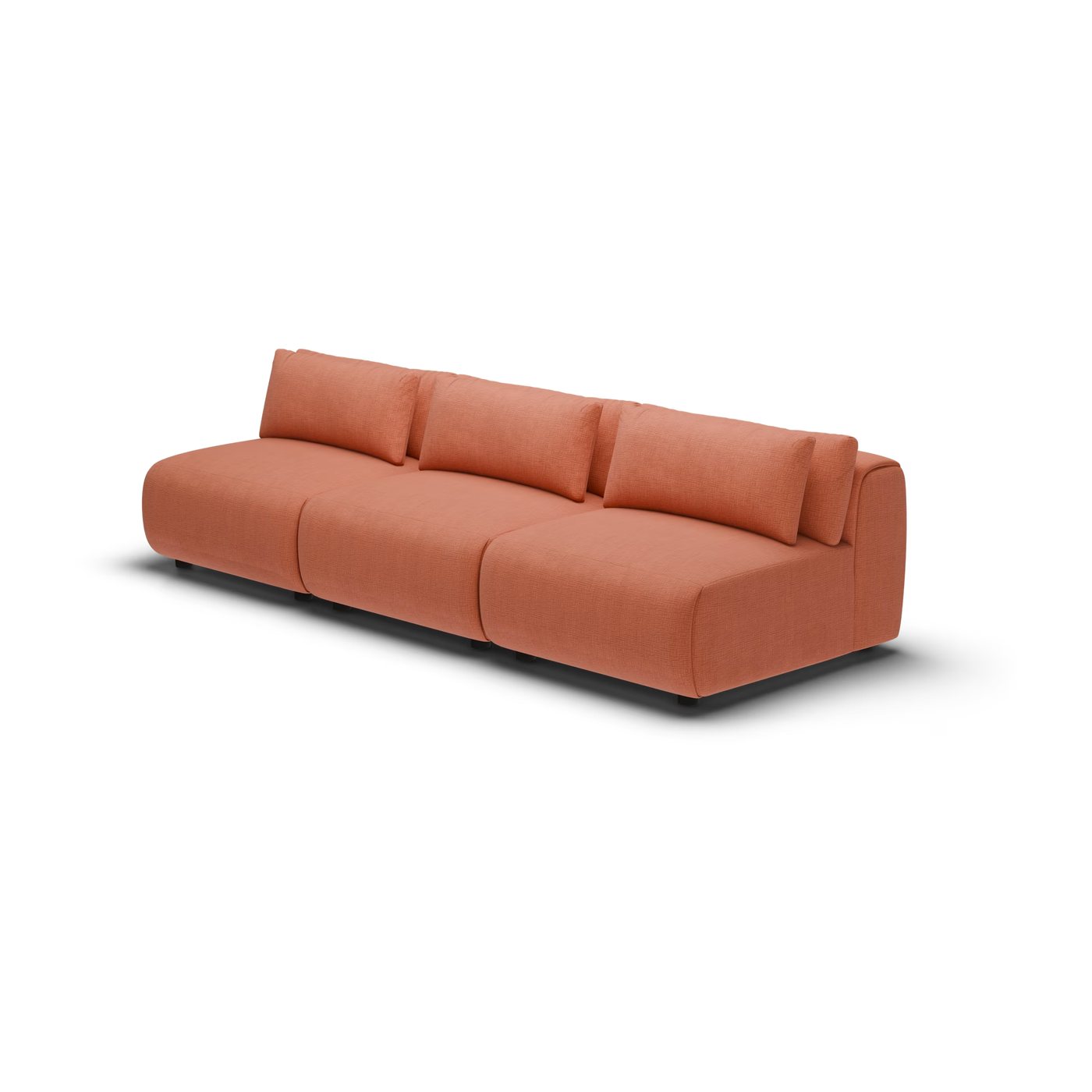 CGI pack shot of the same terracotta three seater, front right view