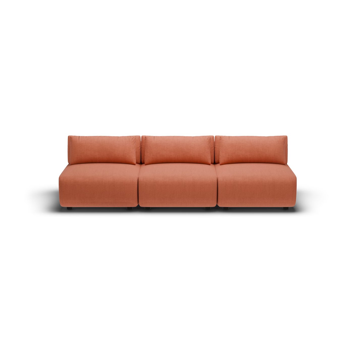 CGI pack shot of the same terracotta three seater, front view
