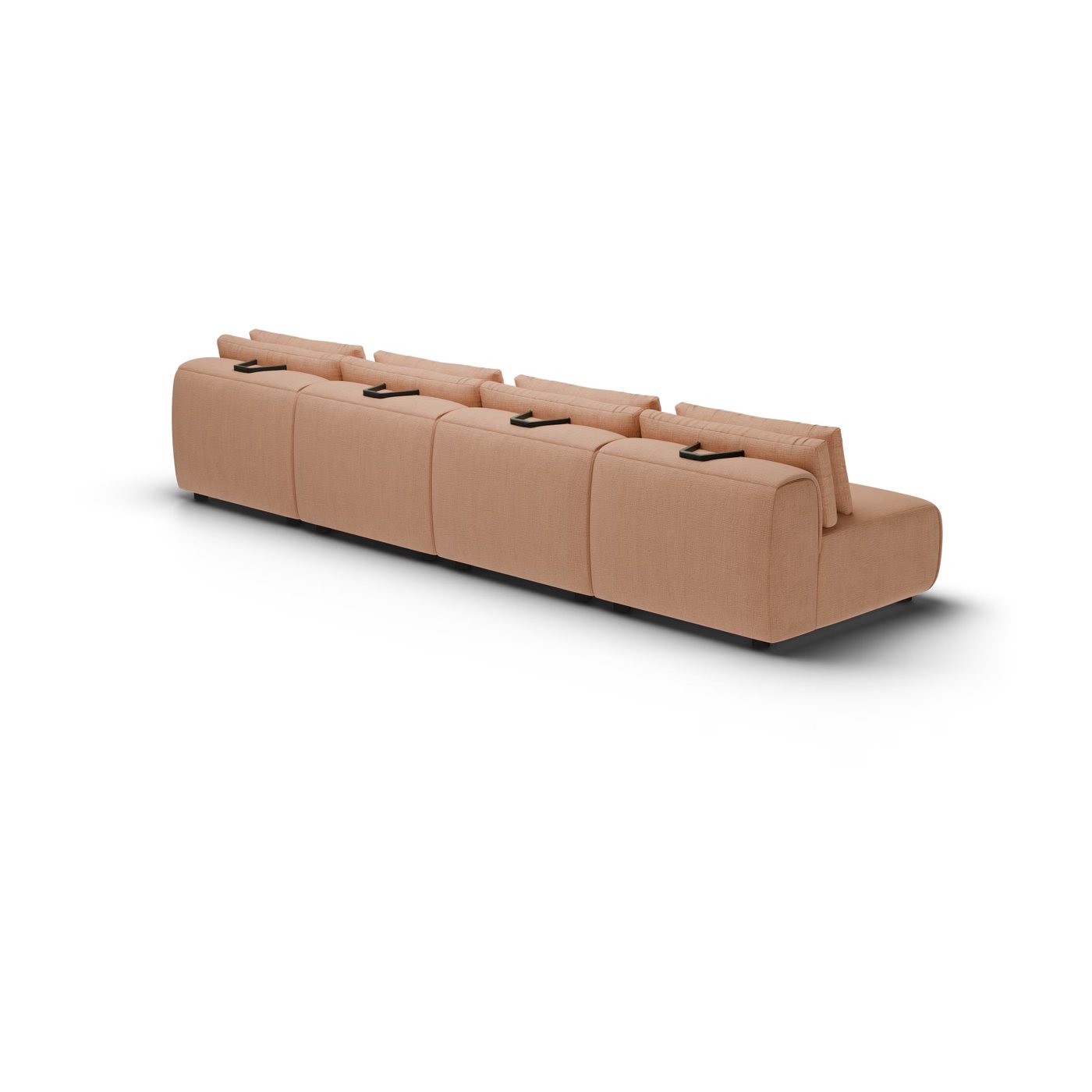 CGI pack shot, four seater, 4 seats in clay, back left view