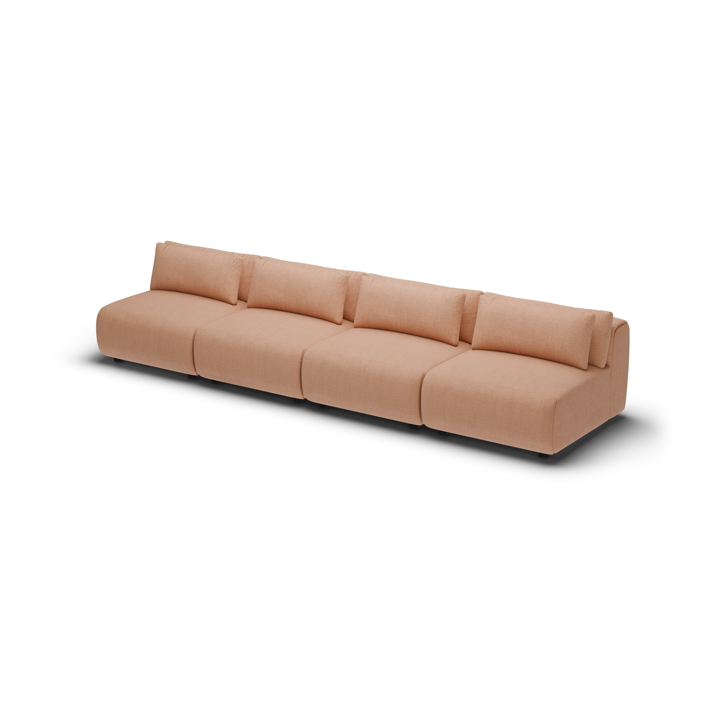 CGI pack shot, four seater, 4 seats in clay, three-quarter view