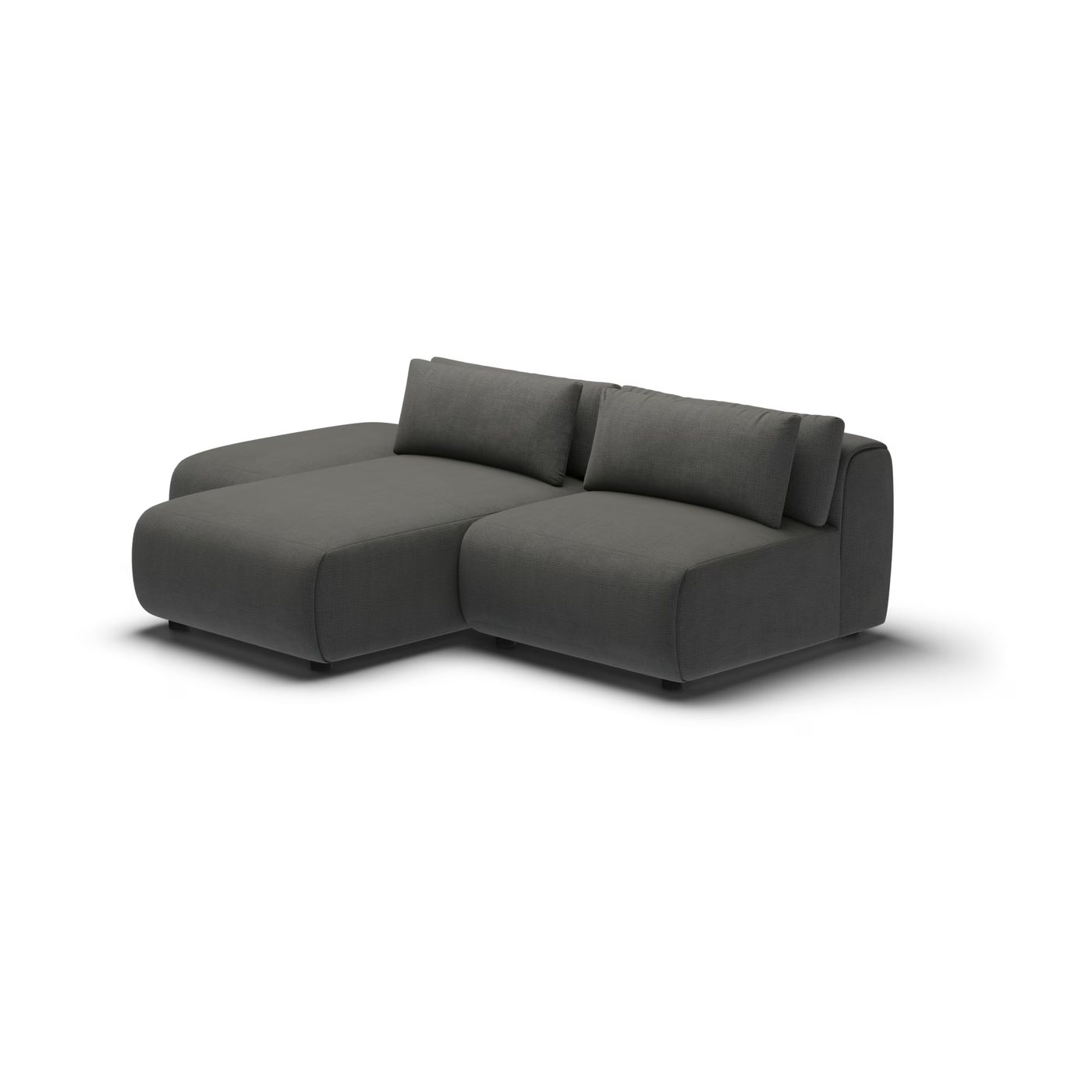 CGI pack shot of the same charcoal chaise lounger two seater, front right view