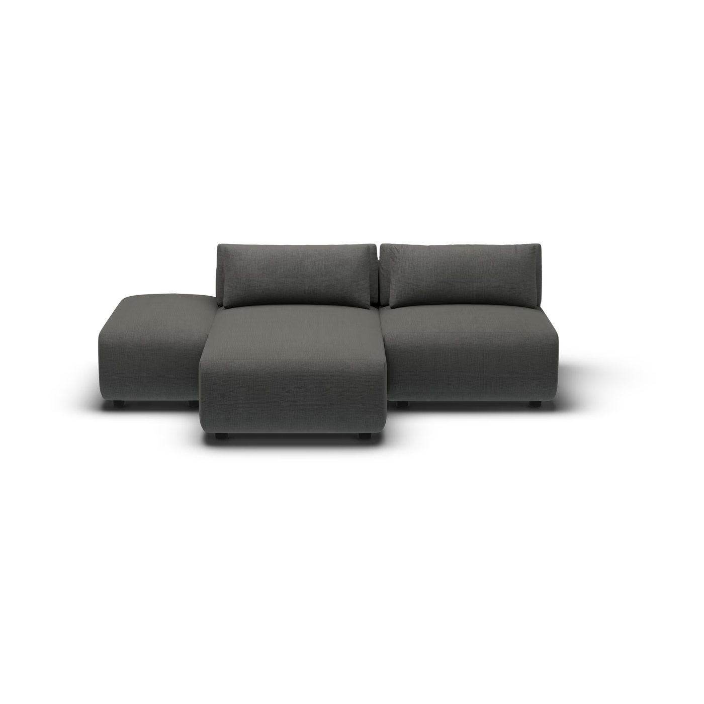 CGI pack shot of the same charcoal chaise lounger two seater, front view