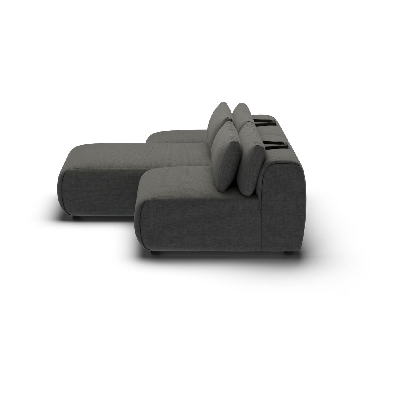 CGI pack shot of the same charcoal chaise lounger two seater, side view