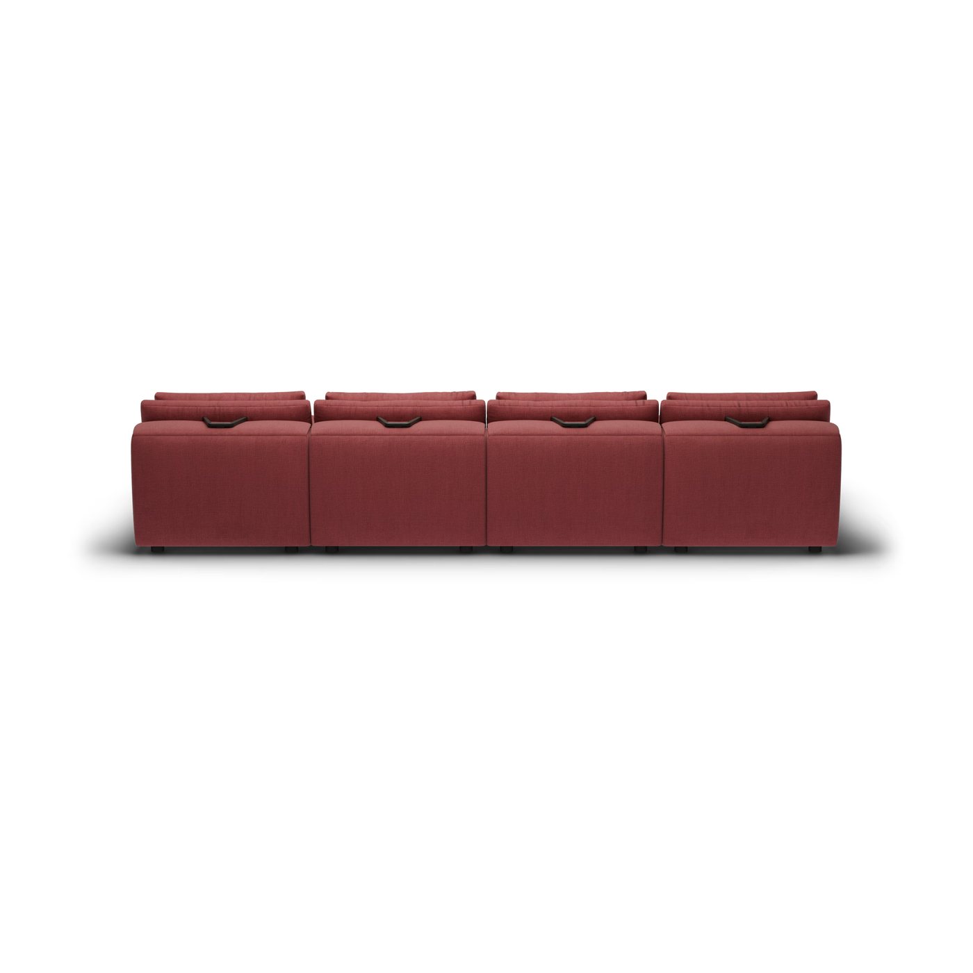 CGI pack shot of the same burgundy U-shape four seater, back view