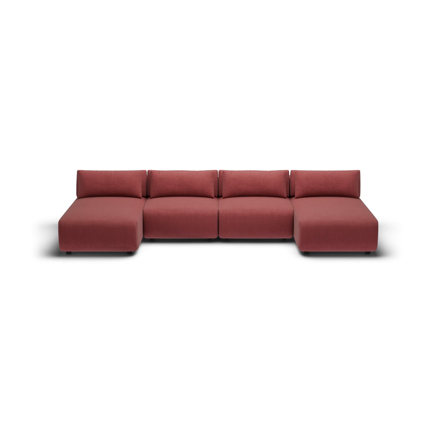 CGI pack shot of the same burgundy U-shape four seater, front view