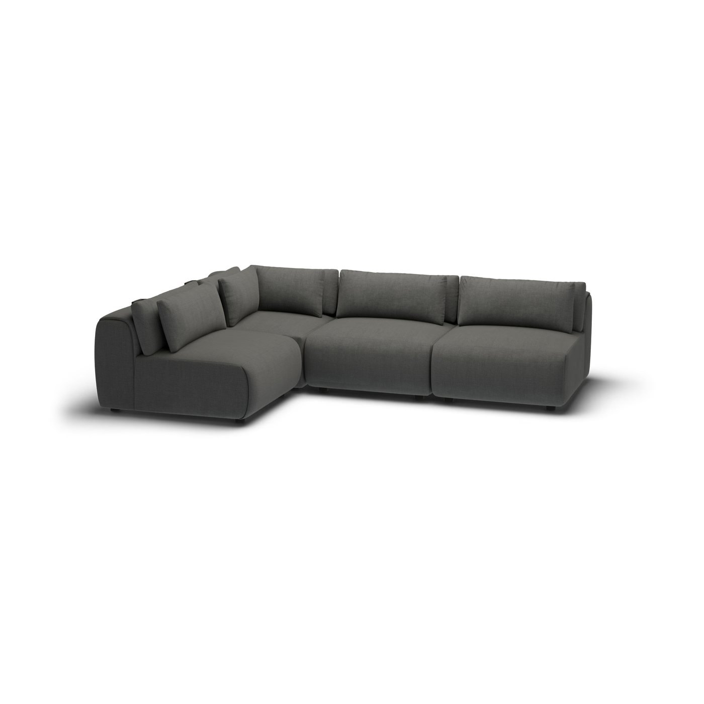 CGI pack shot, l shape corner sofa, 3 seats in charcoal, front view