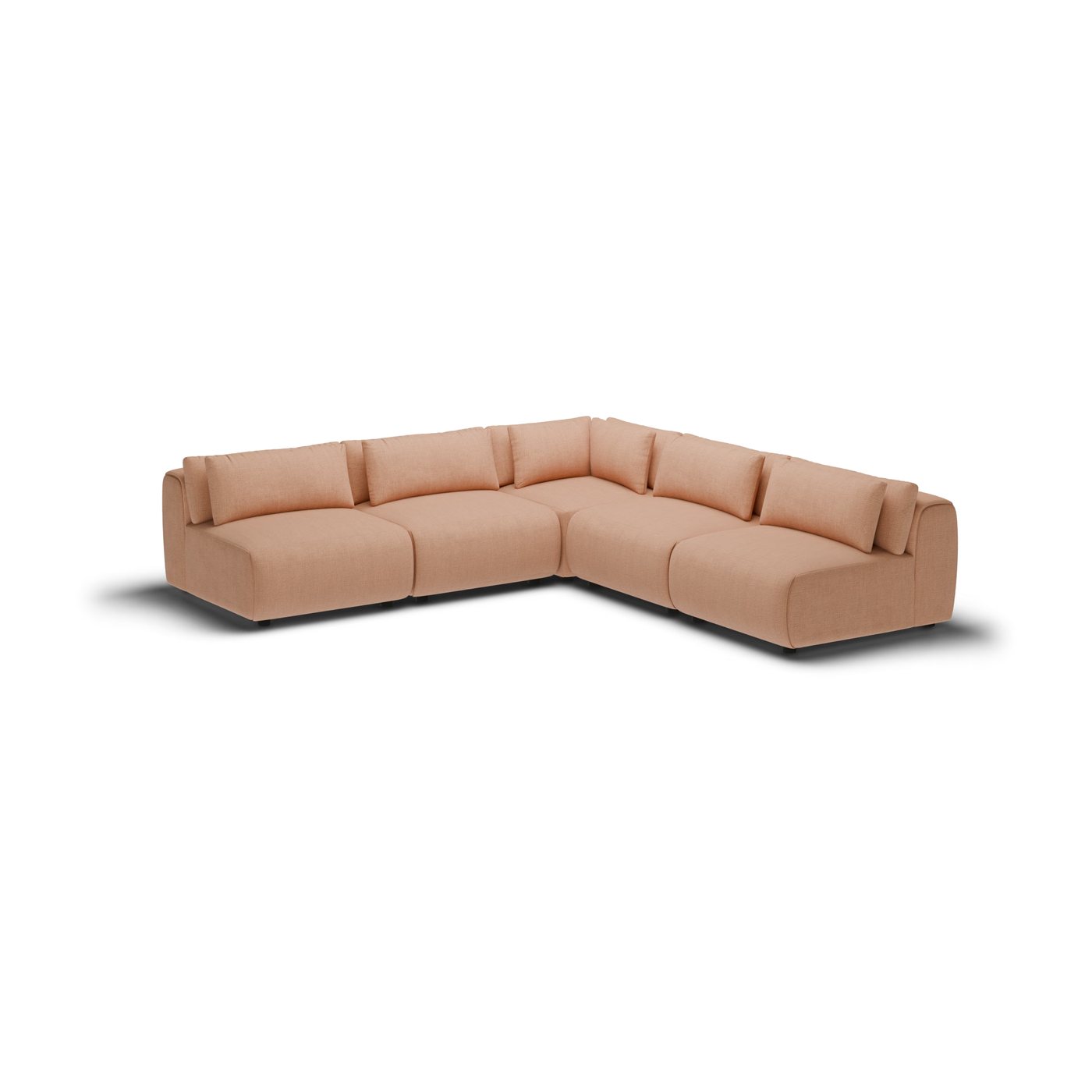 CGI pack shot, l shape corner sofa, 4 seats in clay, front view