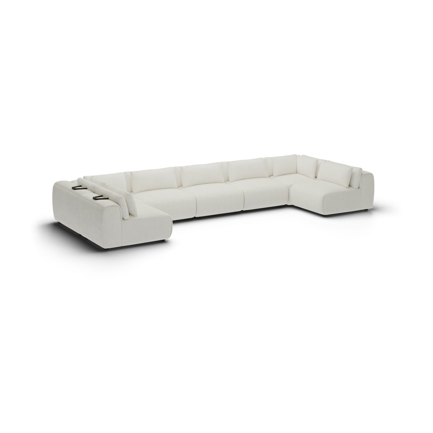 CGI pack shot, u shape sofa, 5 seats in ivory, front left view