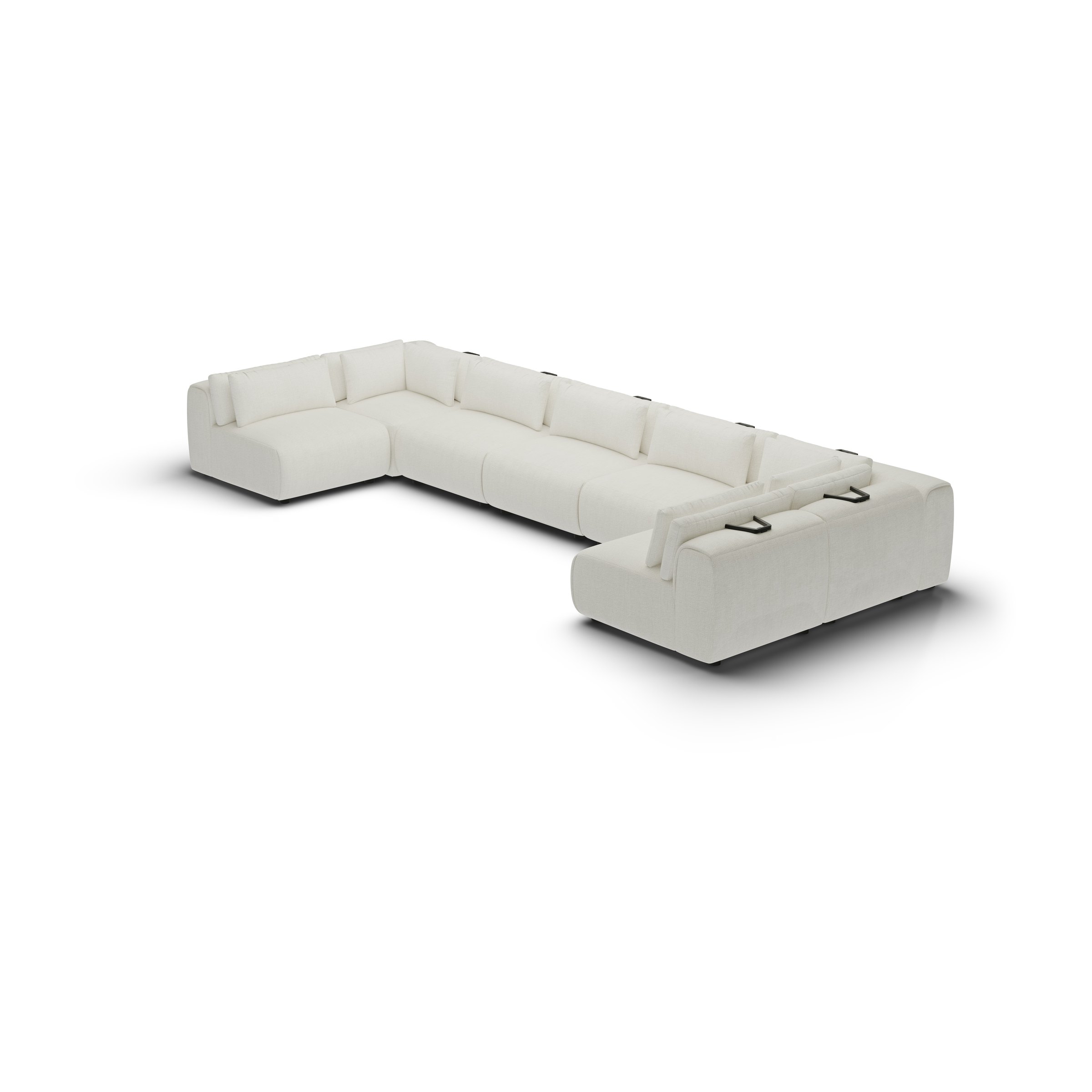 CGI pack shot, u shape sofa, 5 seats in ivory, three-quarter view
