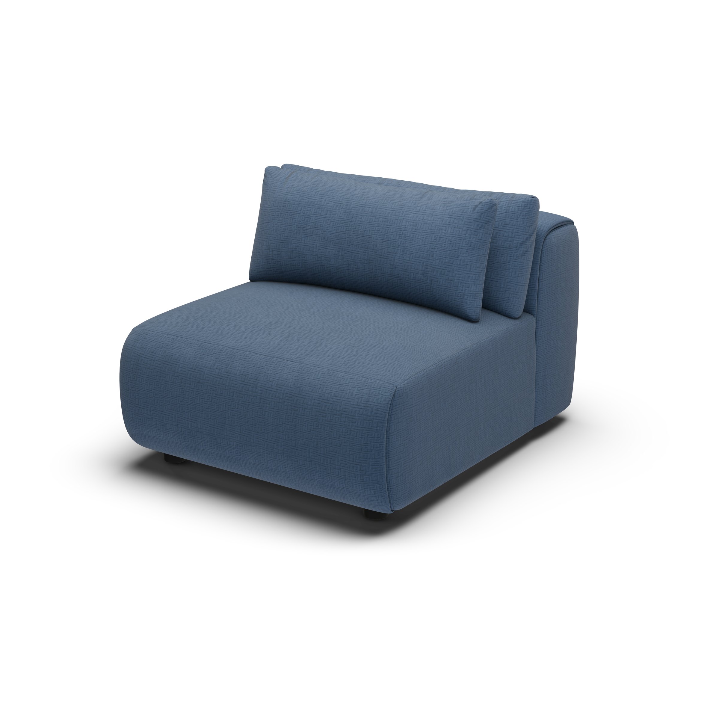 CGI pack shot of the same navy single seat, three-quarter view