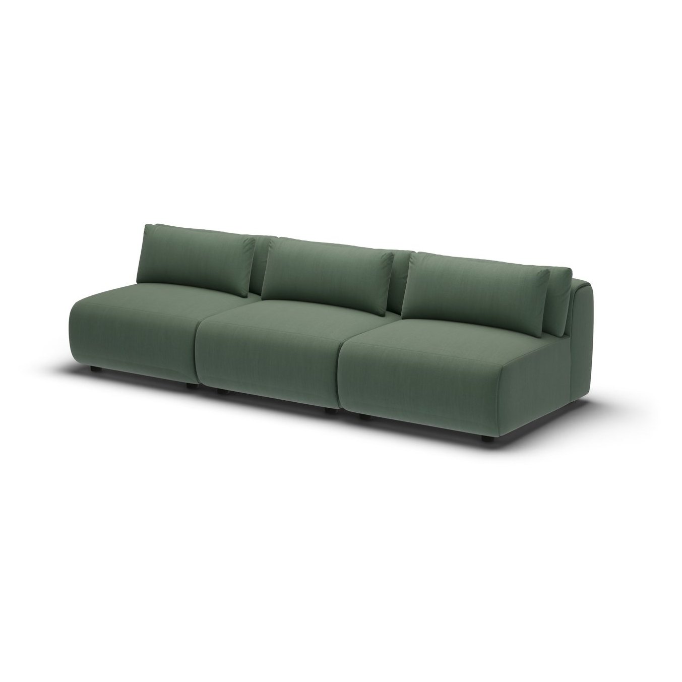 CGI pack shot, three seater in forest velvet, three quarter view