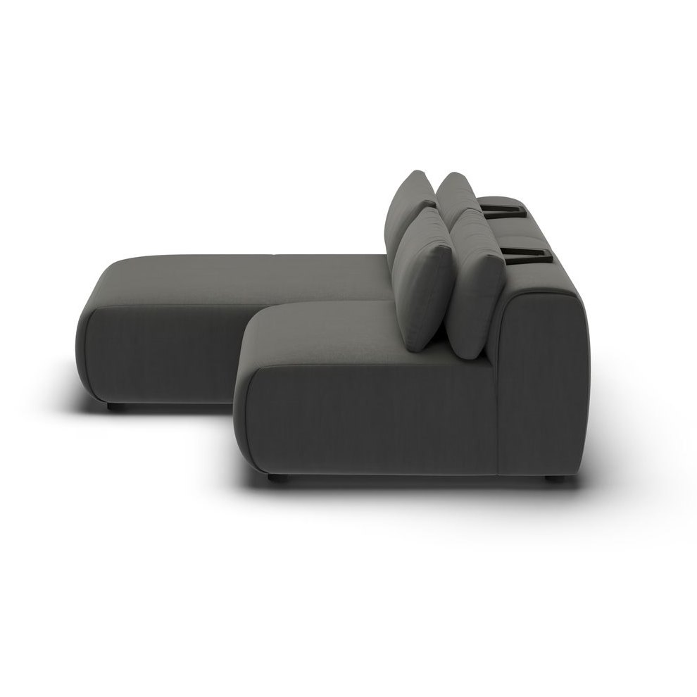CGI pack shot, chaise two seater rhd in charcoal velvet, right view