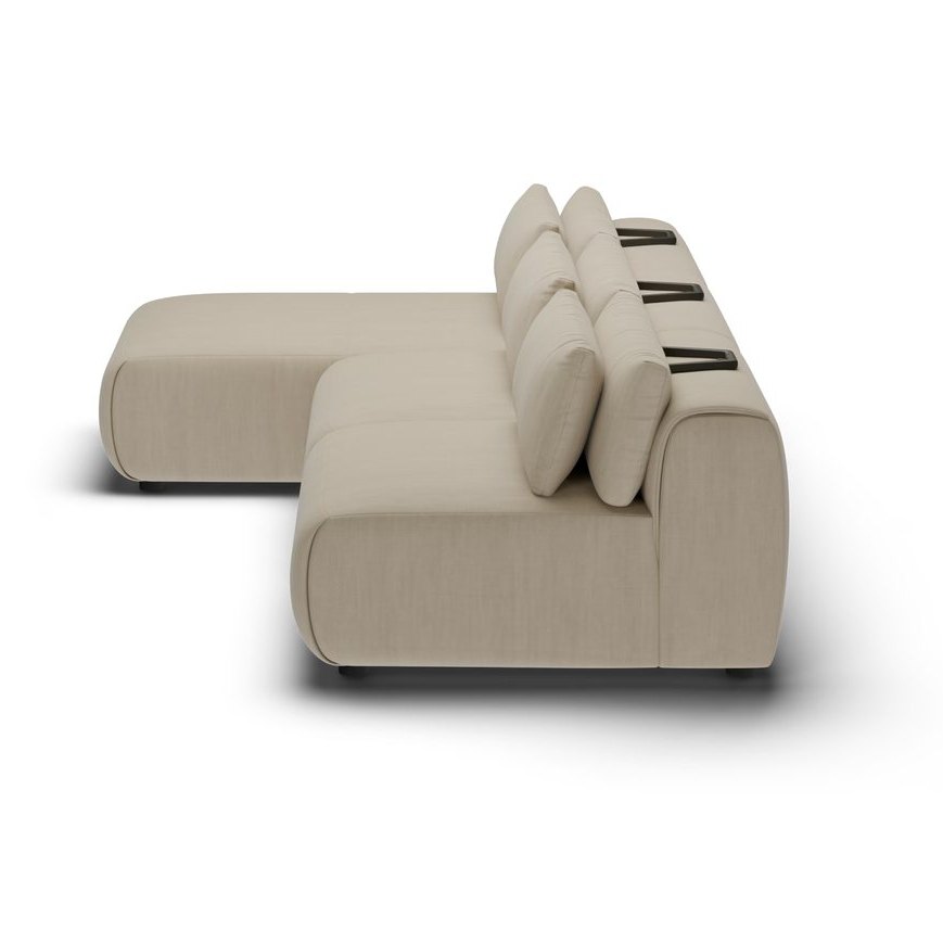 CGI pack shot, chaise three seater rhd in taupe velvet, right view
