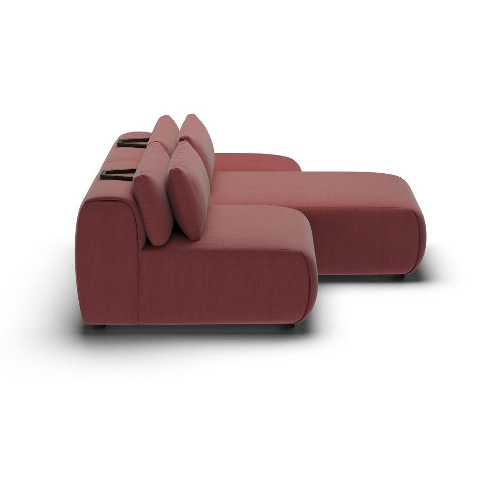 CGI pack shot, chaise two seater + ottoman lhd in burgundy velvet, back left view