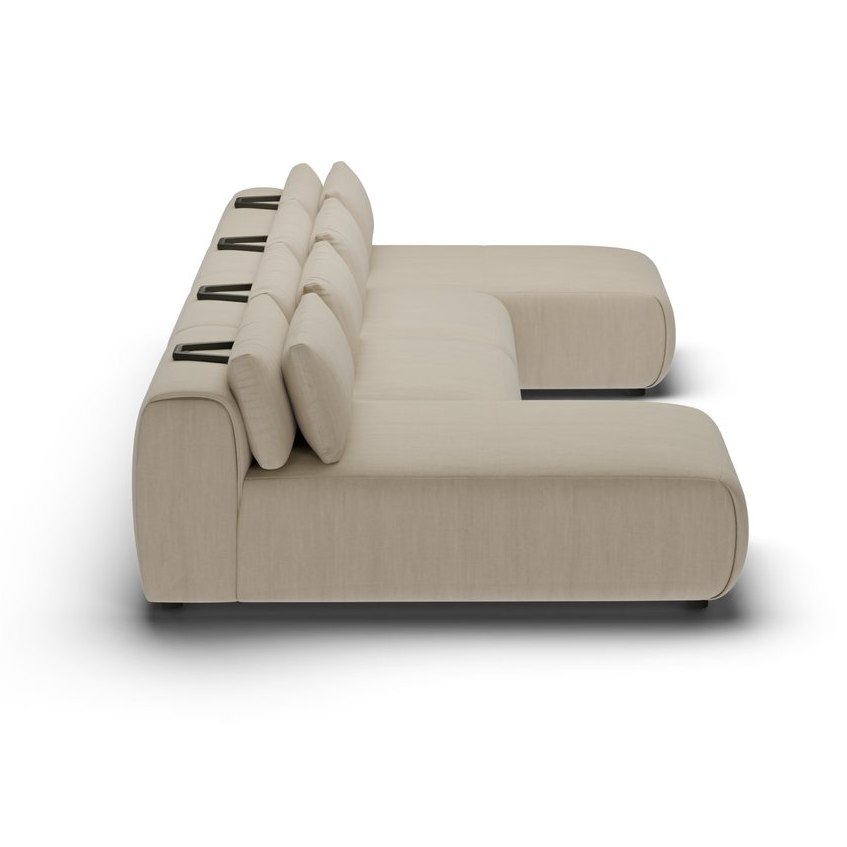 CGI pack shot, chaise four seater lhd in taupe velvet, back left view