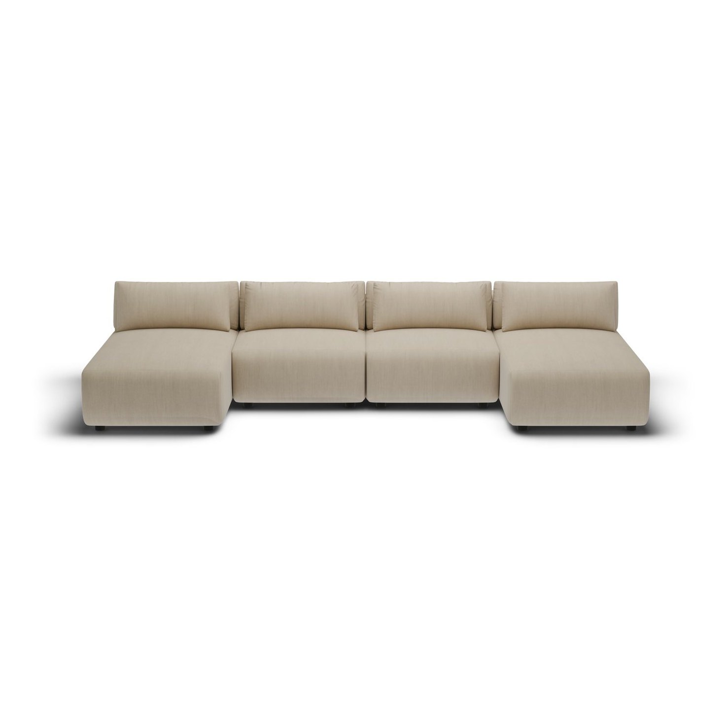 CGI pack shot, chaise four seater lhd in taupe velvet, front view