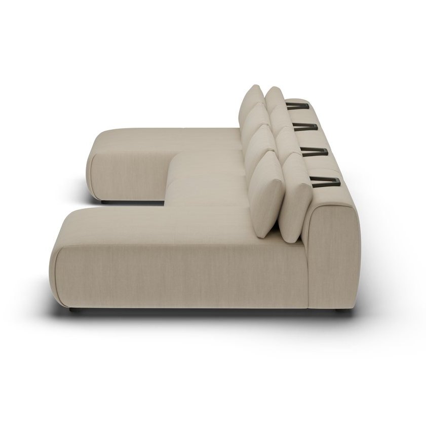 CGI pack shot, chaise four seater lhd in taupe velvet, right view