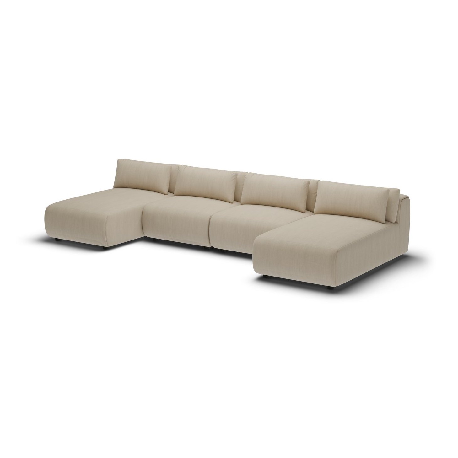 CGI pack shot, chaise four seater lhd in taupe velvet, three quarter view