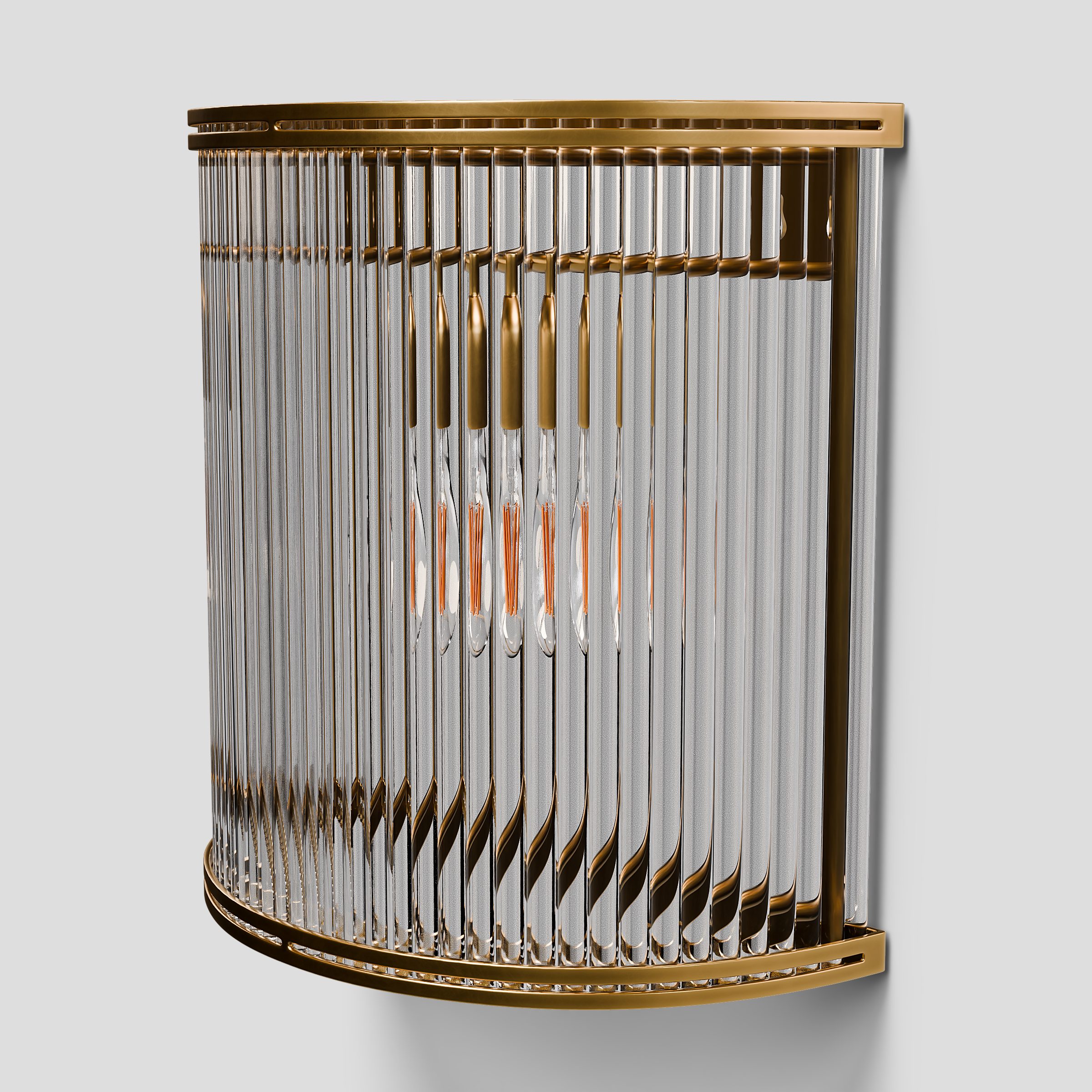 CGI pack shot, Verre half round wall light, three-quarter view